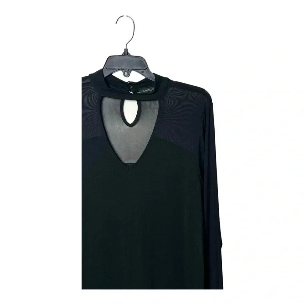 0387W. LANE BRYANT SHEER LONG SLEEVE TOP SIZE 14/16 BLACK IN COLOR KEYHOLE FRONT - Picture 2 of 9